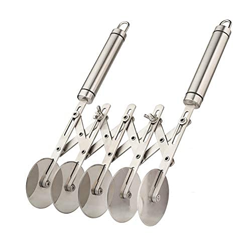 5 Wheel Pastry Cutter With Handle Stainless Steel Double Cutter Adjustable Pizza Slicer Multi-Round Dough Cutter Roller (Silver)