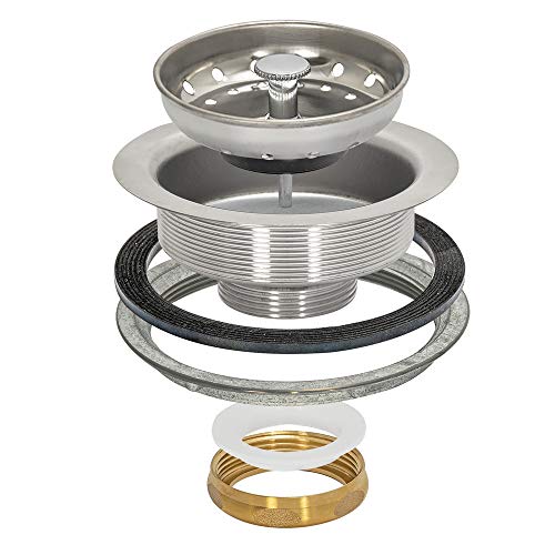 Ez-Flo Kitchen Sink Strainer With Flange And Brass Slip-Joint Nut, Stainless Steel Fixed-Post Basket With 3-1/2 Inch To 4 Inch O