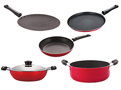Nirlon NonStick Aluminium Cookware Gift Set Of 5 Pieces (2.6Mm_Ct_Dkdb_Tp_Cass22_Ft12)