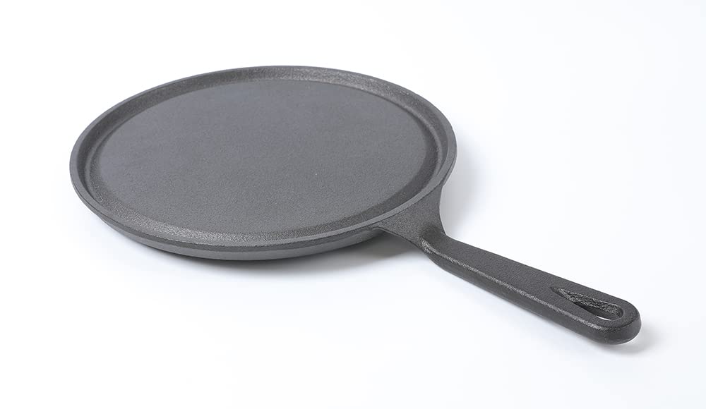 HAWOK Cast Iron Round Griddle - Pre-seasoned Comal Pan, 9.5" Crepe Maker, Black