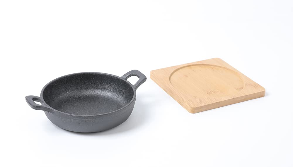 Hawok Cast Iron Mini Serving Bowl Dia 4.7 Inch With Bamboo Tray Set Of 6