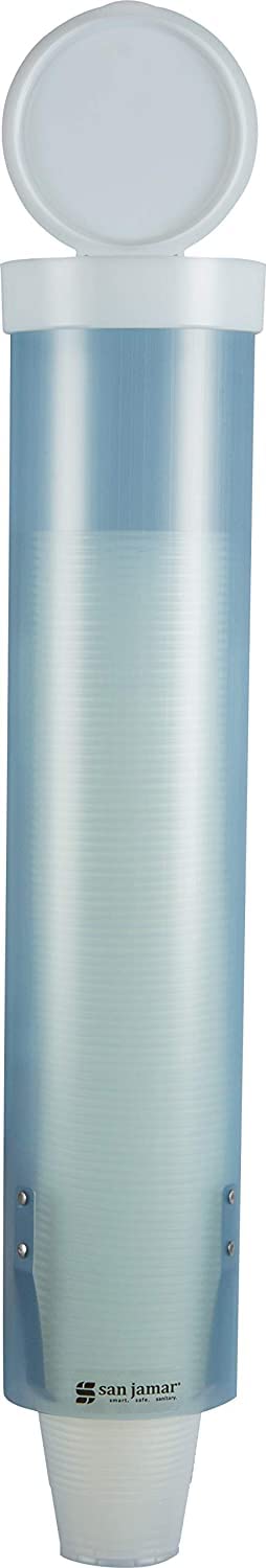 San Jamar Medium Pull-Type Cup Dispenser 4-10 Oz. Cups with Flip Cap for Restaurants, Home, And Office, Plastic, 16 Inches, Fros