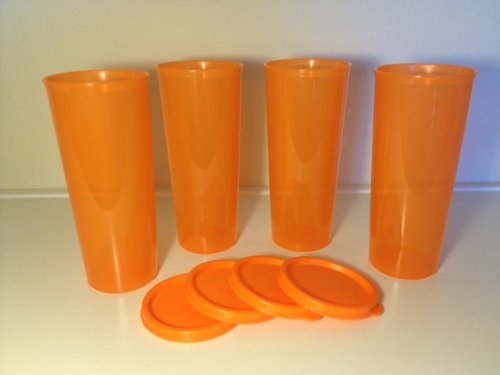 New Tupperware Tumblers 16 Oz Classic Straight Sides Orange With Seals Set Of 4