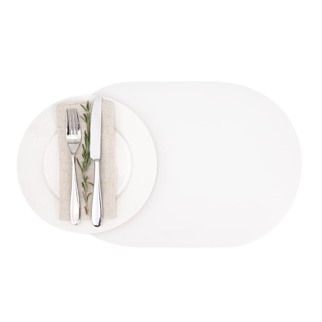 Restaurantware Oval White Vinyl Placemat - Embossed - 16'' X 12'' - 6 Count Box