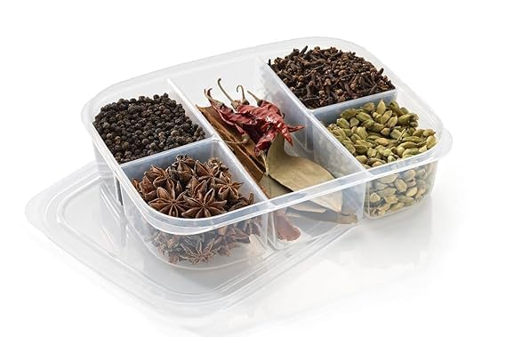 Nurah 5In1 Food Storage Container With 5 Compartments,Stackable Design,BpaFree,Freezer Safe,Transparent Lid,Ideal For Vegetab