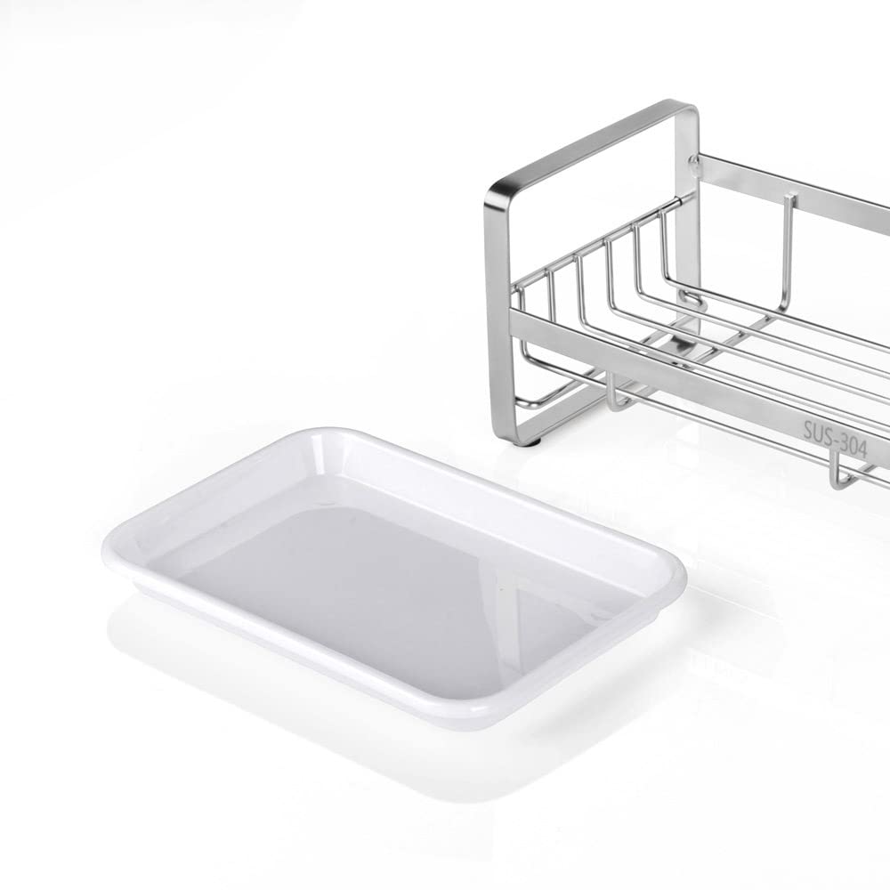 Hulisen Kitchen Sink Sponge Holder, 304 Stainless Steel Kitchen Soap Dispenser Caddy Organizer, Countertop Soap Dish Rack Draine