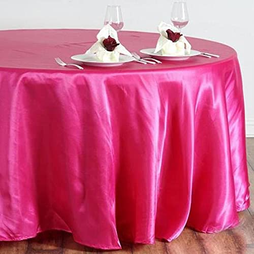 Balsacircle 108-Inch Fuchsia Round Satin Tablecloth Table Cover Linens For Wedding Party Catering Kitchen Dining Events Kitchen
