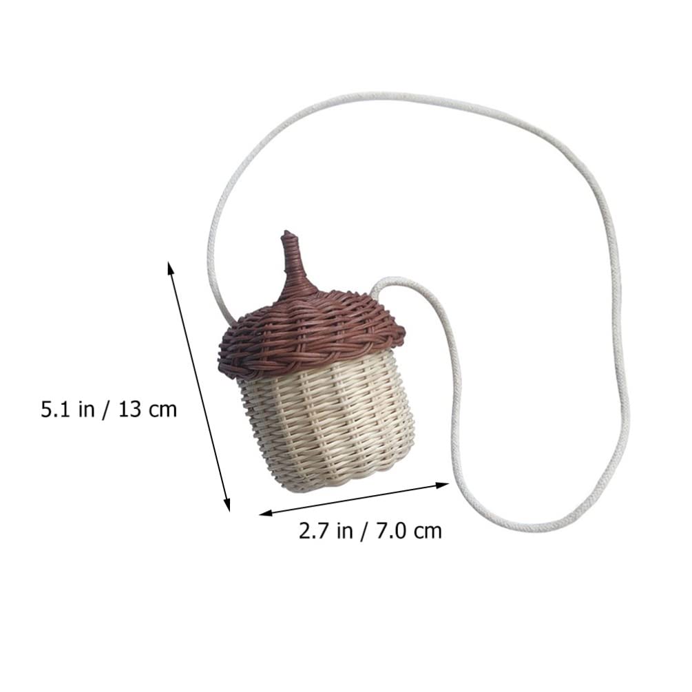 Doitool Hand Woven Rattan Basket Cute Acorn Shaped Basket Shoulder Basket Bag Kids Crossbody Bag Wall Hanging Basket Armhouse De