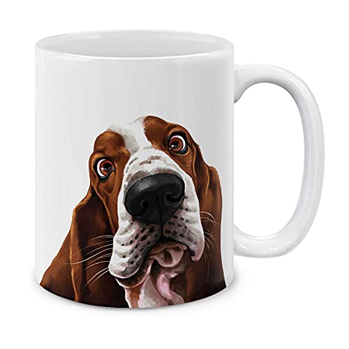 Mugbrew Cute Basset Hound Dog Full Portrait Ceramic Coffee Mug Tea Cup, 11 Oz