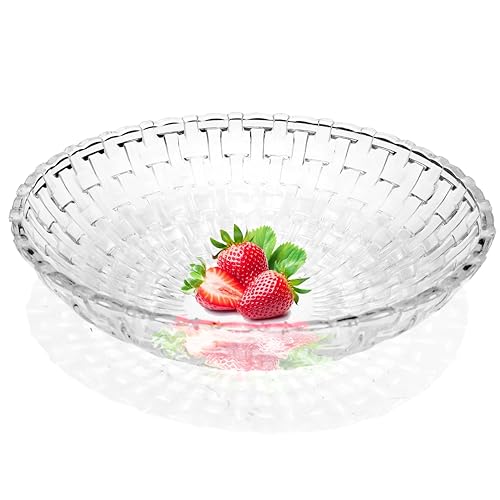 Pure Source India Glass Floral Fruit Bowl For Dining Table Decoration, Home Decor & Gifting Purpose 1 Piece, Transparent, 10 In