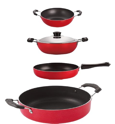 Nirlon Kitchen Accessories For Cooking Non Stick Aluminium Cookware Set Of 4 Pieces (Fp11_Kd10_Dkd(M)_Cs24)