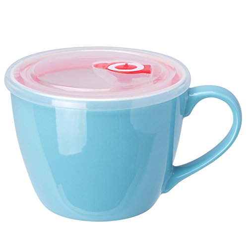 Bowller 30Oz Porcelain Bowl With Lid And Handle For Soup, Salad, Cereal And Instant Noodles, Soup Mug With Heat Preservation Han