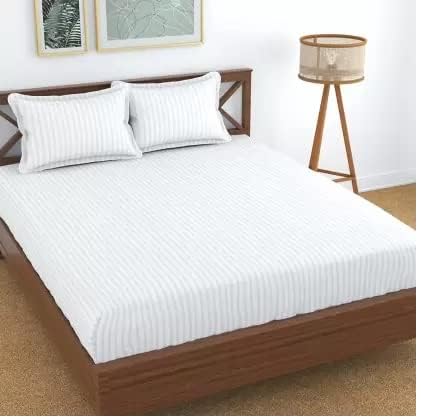 Kawi Elastic Fitted Bedsheets (60X78) Queen Size Glace Cotton For Double Bed With All Around Elastic, 2 Large Pillow Cover, 20