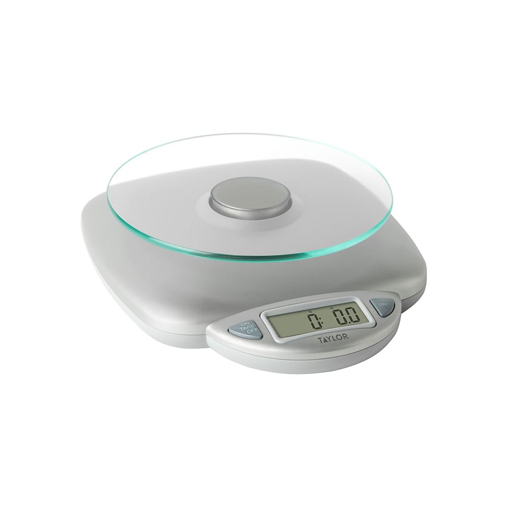 Taylor 11Lb Capacity Digital Glass Top Kitchen Scale With Lcd Display, Weight In Grams And Ounces For Baking, Cooking, And Meal