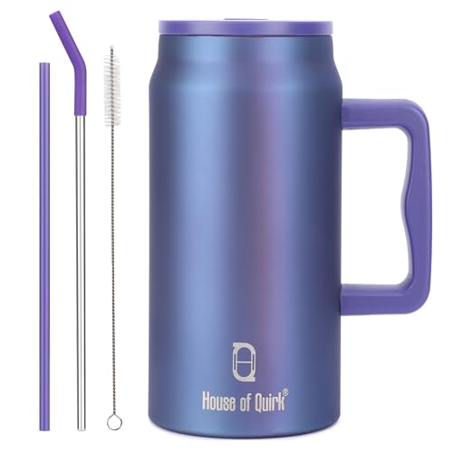 House Of Quirk 1500Ml Stainless Steel Mug Tumbler With Handle & Straw Lid - Large Water Bottle For Men & Women (Chess)