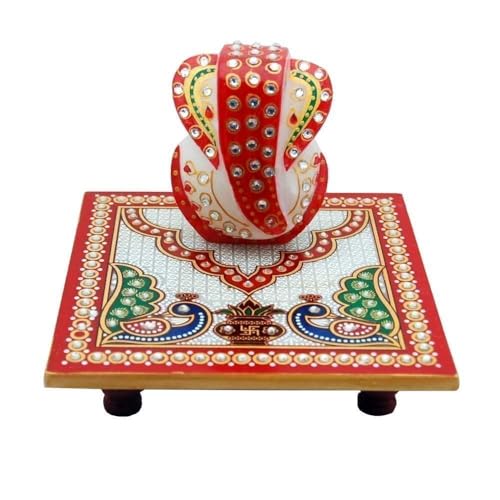 Svgg Decors Marble Chowki With Ganesh Ganesha Ganpati Murti Idol Statue Sculpture | Pooja Idols | Home Decor - Small Size (Ganes