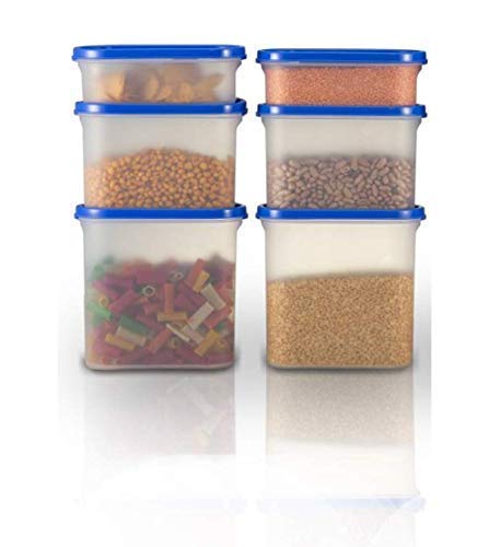 Simparte Kitchen Modular Storage Container Set With Plain Lids, 1800Ml X 2, 1200Ml X 2, 525Ml X 2 (Peppy Blue, 6)
