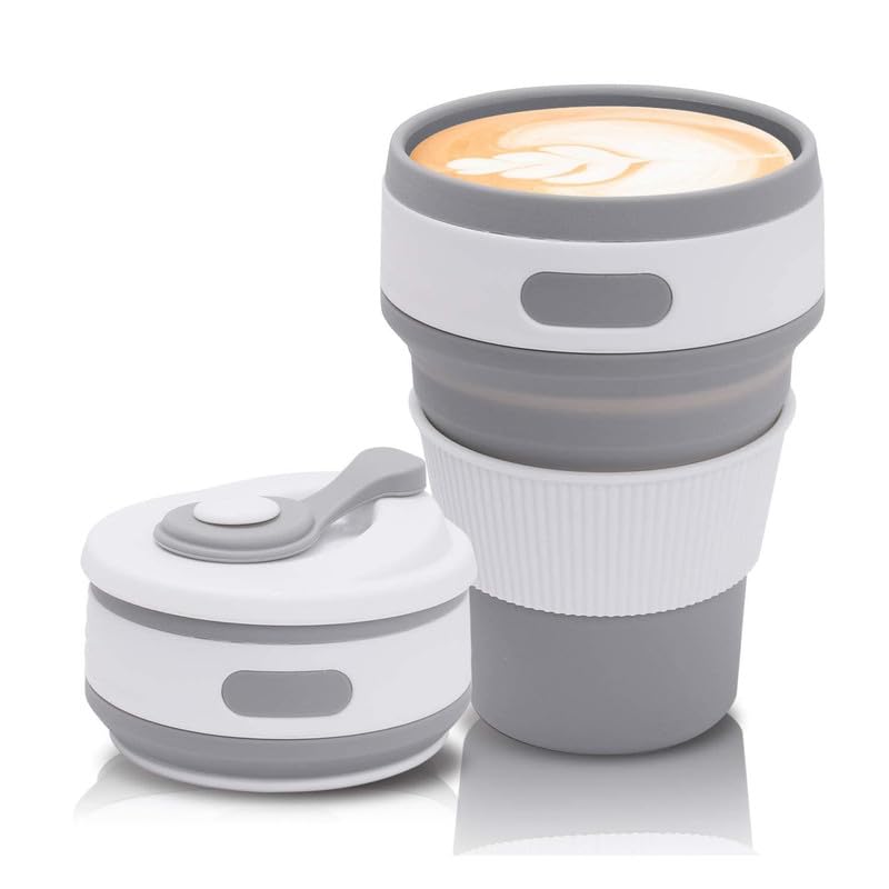KBMEnterprise BPA Free Food Grade Silicone Collapsible Portable Tea Coffee Water Thermos Travel Mug Cup Gifts Heat Insulated for