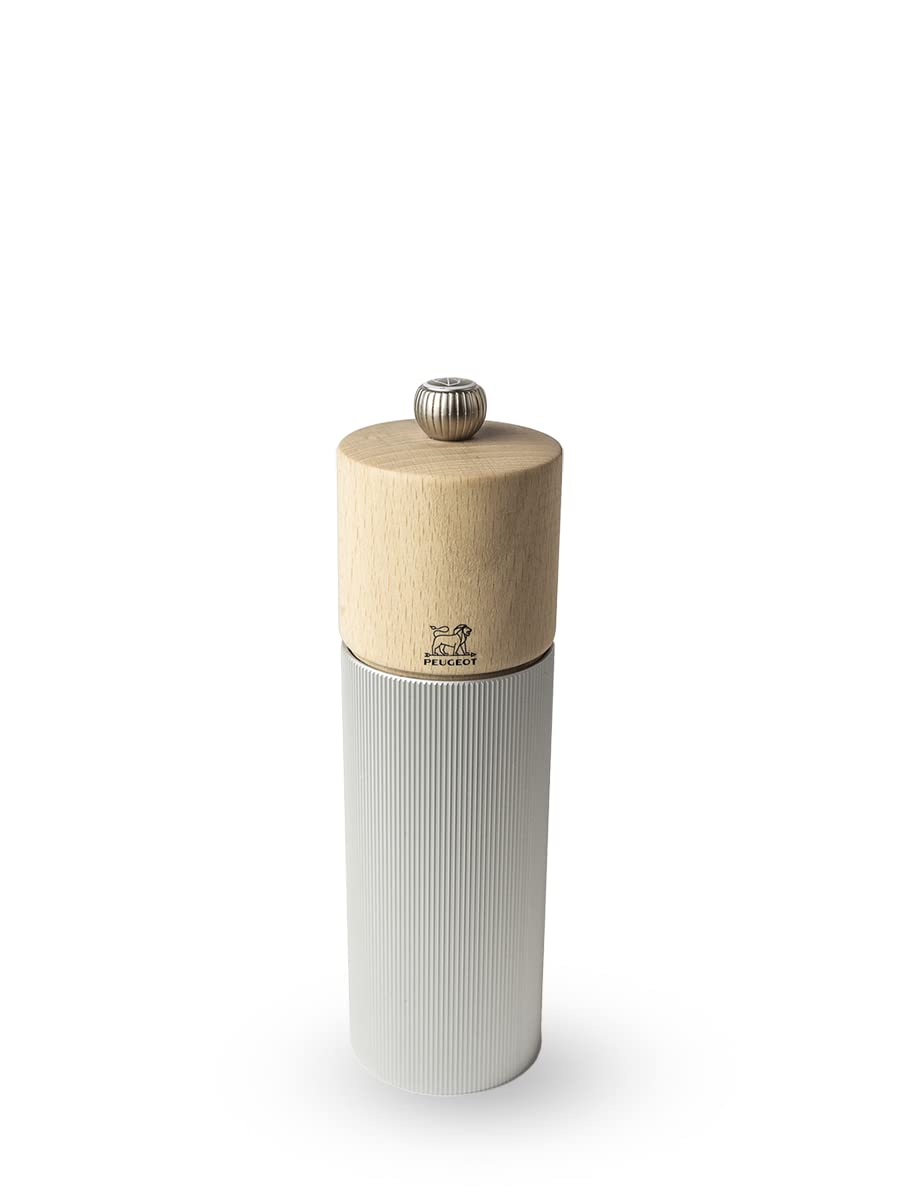 PEUGEOT - Line Salt Mill - Classic Grind Adjustment - Aluminium and Wood PEFC Certified - Made in France - Natural Color.18 cm -