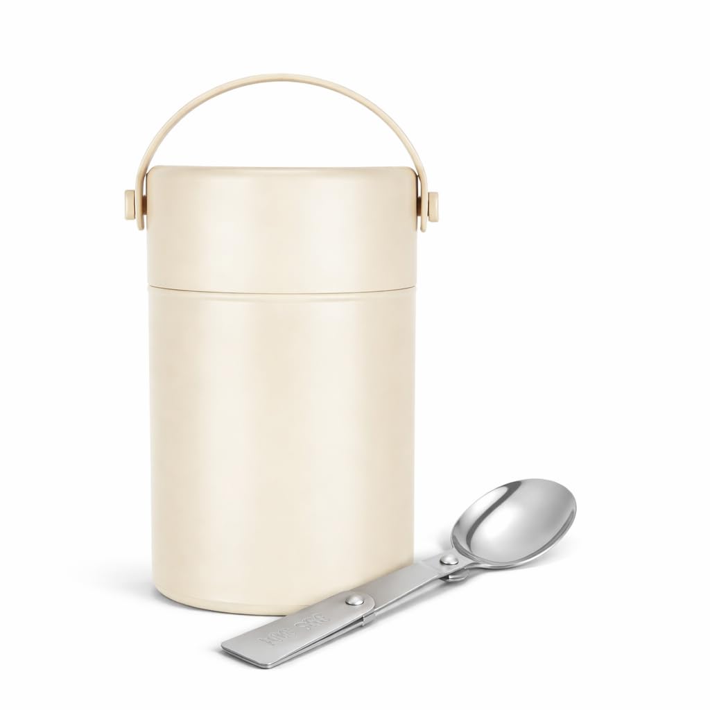 Kitchease 500Ml Insulated Soup Container With Folding Spoon & Carry Handle | LeakProof Stainless Steel Food Jar | Keeps Food Ho