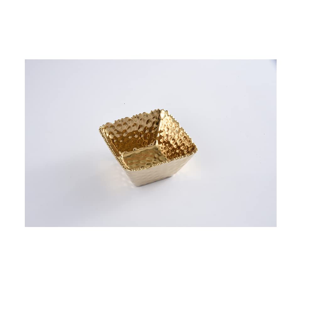 Pampa Bay Cer-2733-G Small Square Snack Bowl In Golden Millennium, 5-Inch Square, Porcelain