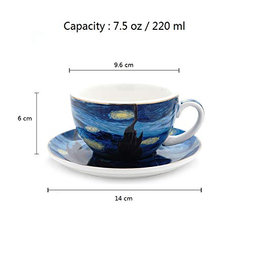 Coffeezone Vincent Van Gogh Art The Starry Night Porcelain Cappuccino Coffee Cup Saucer (Cappuccino 7.5 oz)