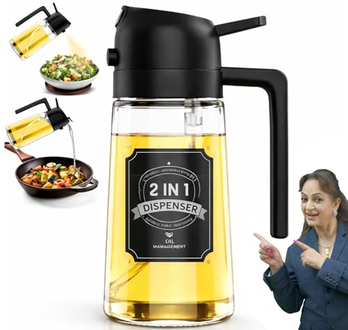 Panca Oil Sprayer Bottle For Cooking With Pour Spout | Glass Oil Dispenser 500Ml 2In1 Spray & Pour Design | For Air Fryer, Dos