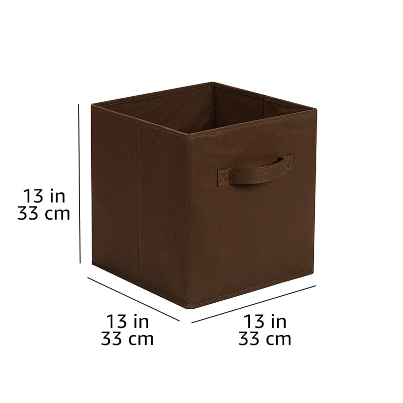Amazon Basics Collapsible Fabric Storage Cube Organizer With Handles, 13 X 13 X 13 Inch, Brown - Pack Of 6