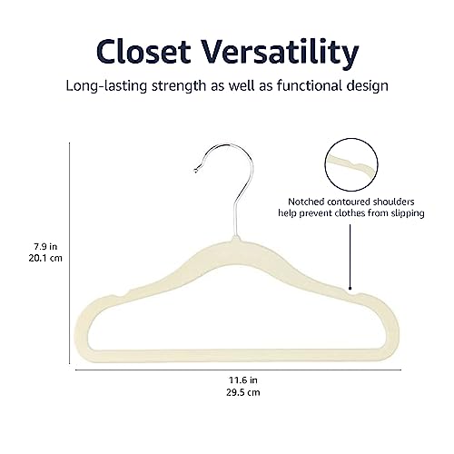 Amazon Basics Kids Velvet, Non-Slip Clothes Hangers For Infant And Toddler, 11.6 Inches (For Baby Clothes), Pack Of 30, Beige
