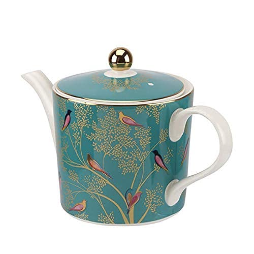 Portmeirion Sara Miller London Chelsea Collection 2 Pint Teapot | Green Teapot For Serving Tea And Coffee | Colorful Birds Desig