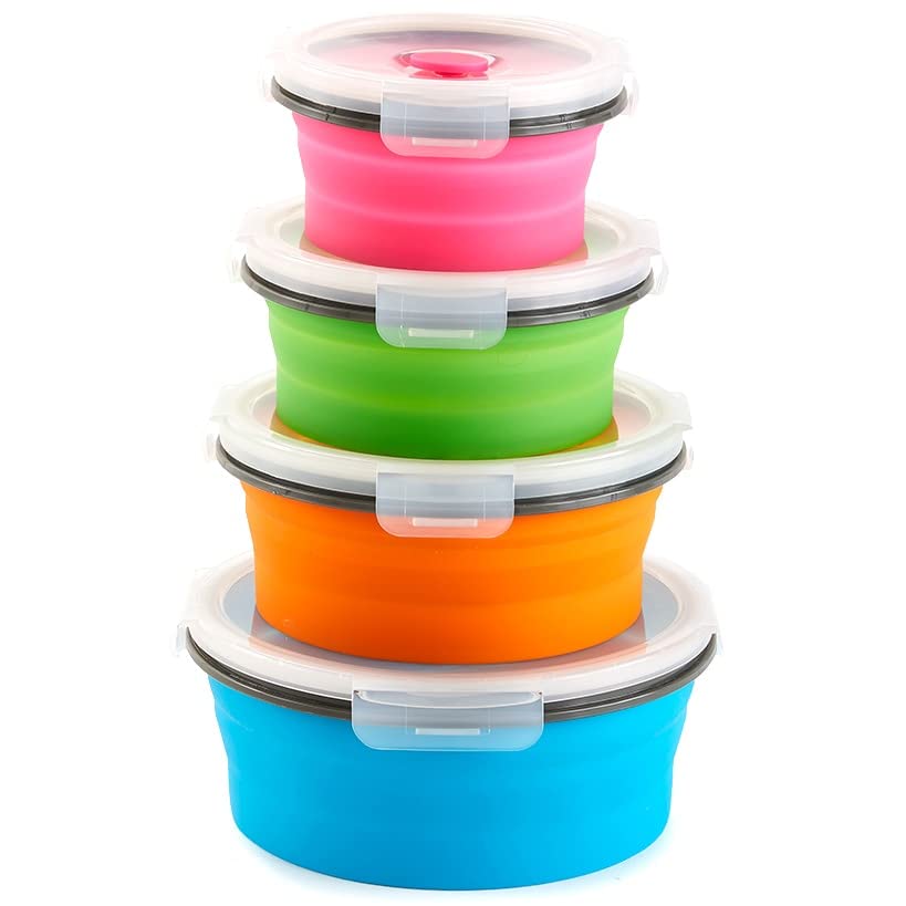 The Lakeside Collection Round Collapsible Locking Lid Food Storage Containers - 8 Pieces