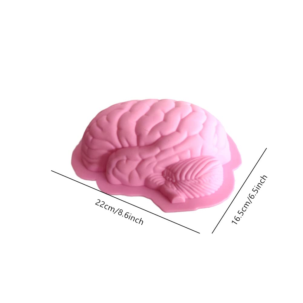 Silicone Brain Shape Mold, 3D Diy Brain Mold Brain For Fondant Cake Mould Puddings Chocolates Sugar Ice Cubes Halloween (Pink)