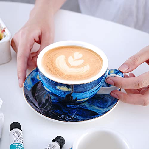 Coffeezone Vincent Van Gogh Art The Starry Night Porcelain Cappuccino Coffee Cup Saucer (Cappuccino 7.5 oz)