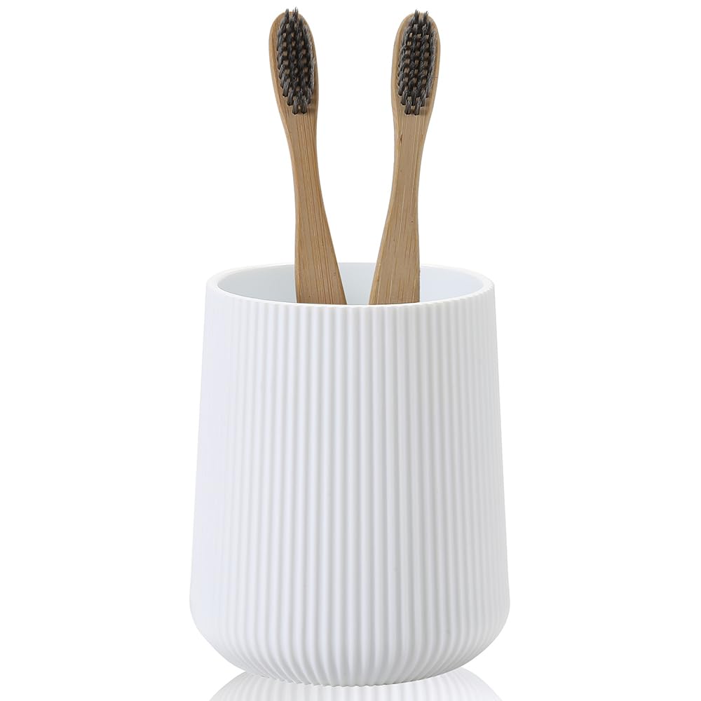 YAUKPH White Striped Toothbrush Holder for Electric Toothbrushes Bathroom Organizer for Toothpaste Kids & Adults