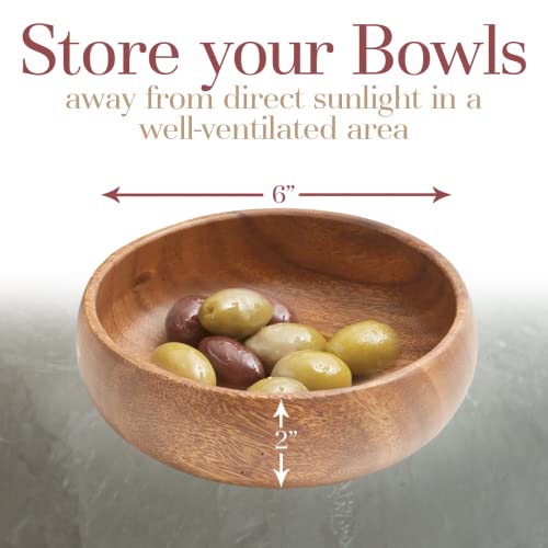 Woodard & Charles Acacia Wood Snack Serving Bowl, Set Of 4, 6'' X 2'' (Set Of 6)