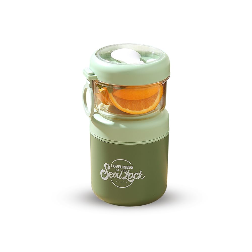 Fresvia Yogurt Cup With Toppings Container, 860Ml Stainless Steel Lunch Jar, Leakproof Cereal Cup With Spoon, Double Layer Food 