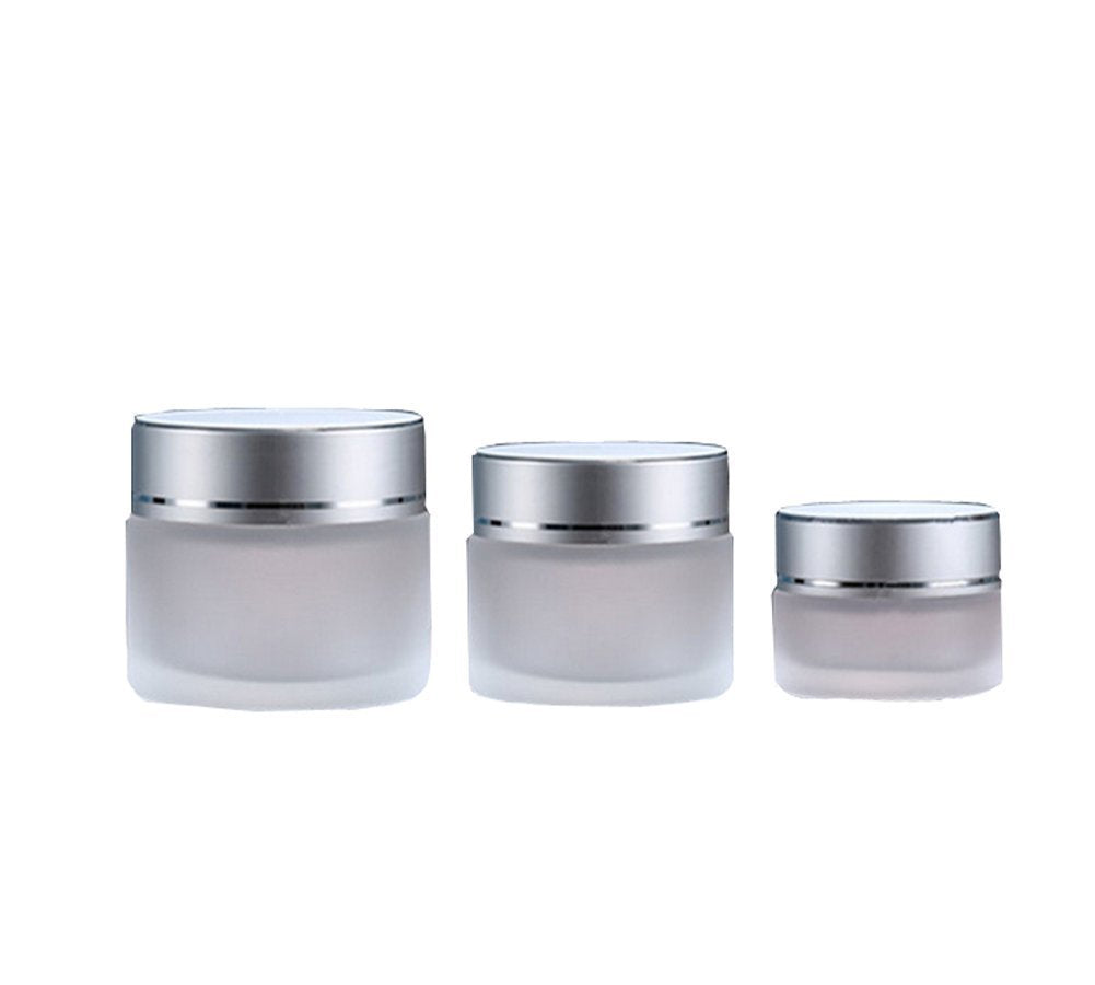 Akoak 3 Pcs 20G Refillable Frosted Glass Cosmetic Cream Jar Bottle Container With Silver Alumite Lids