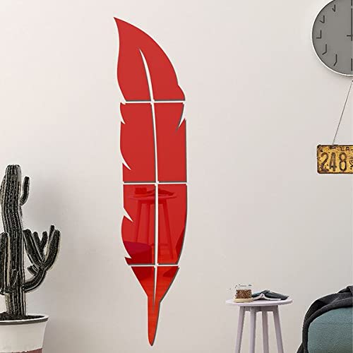 Wall1ders Plume Feather Red, mirror stickers for wall, acrylic mirror wall decor sticker, wall mirror stickers, Acrylic Stickers