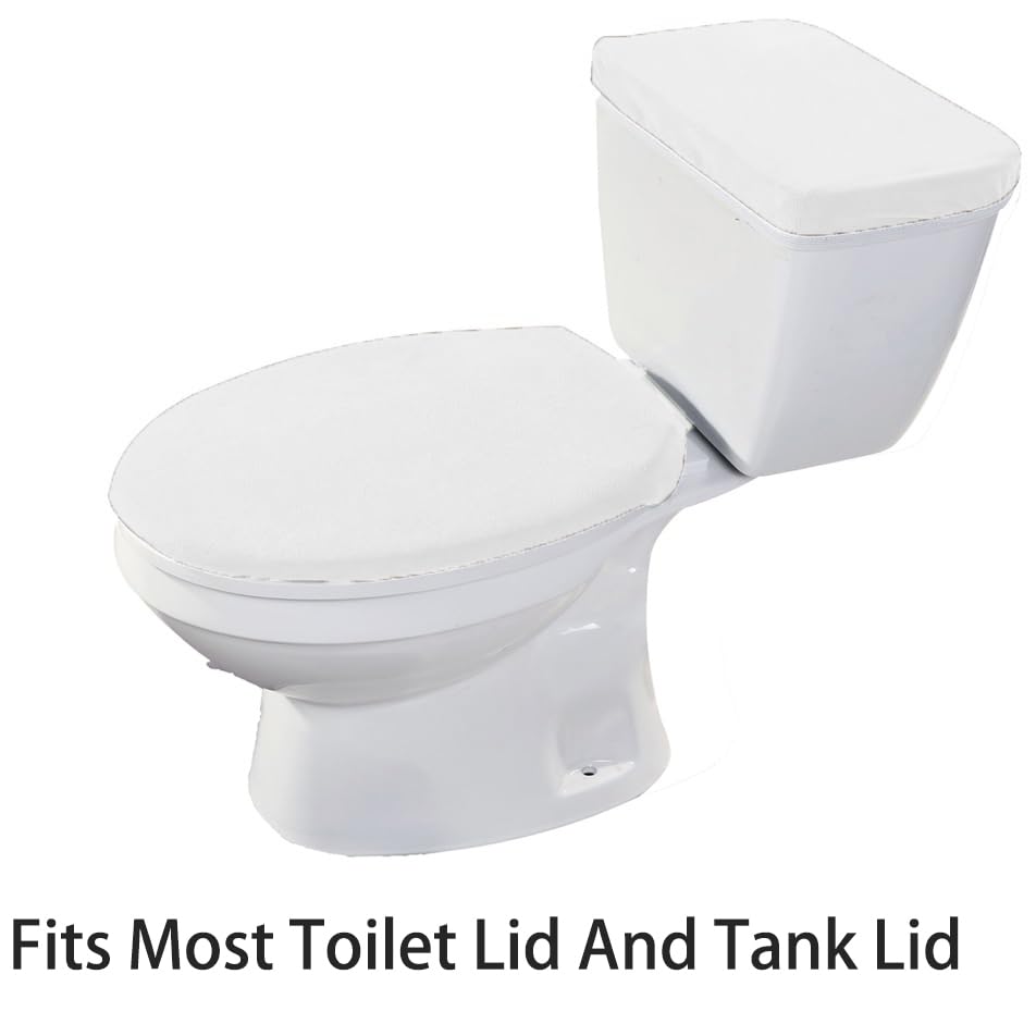 Madeals Toilet Mat and Lid Cover Set, 3 Piece, White Velvet with Toilet Tank Cover