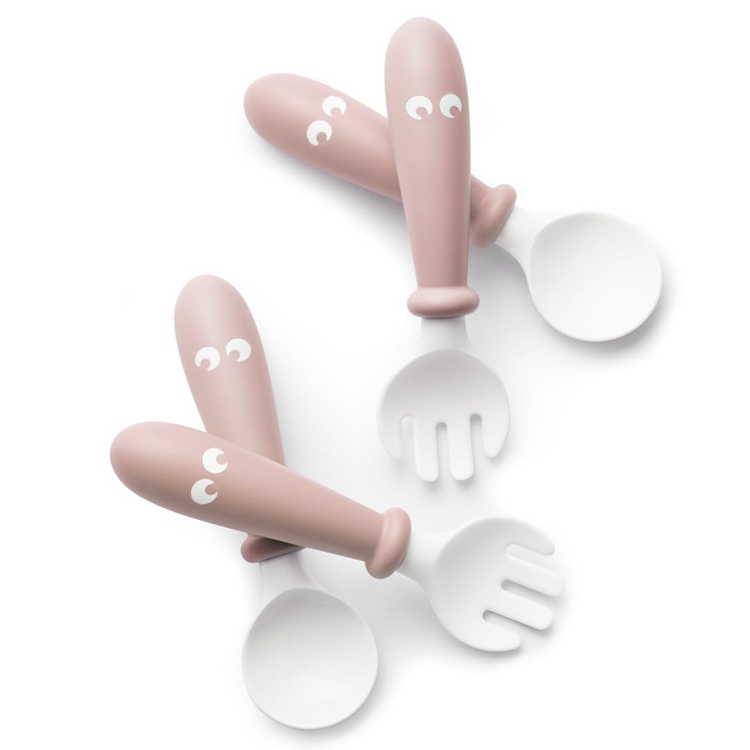 BabyBjrn Baby Spoon and Fork, 4 pcs, Powder Pink