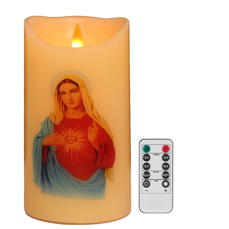 LED Prayer Flameless Candles with Remote Timer, Devotional Candles?Battery Powered Candle, Religious Candle, Real Wax,6 x 3.2(Vi
