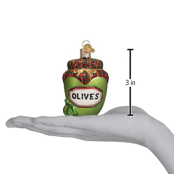 Old World Christmas Jar of Olives Glass Blown Ornament for Christmas Tree, Handcrafted Holiday Decoration, Vegetable Collection