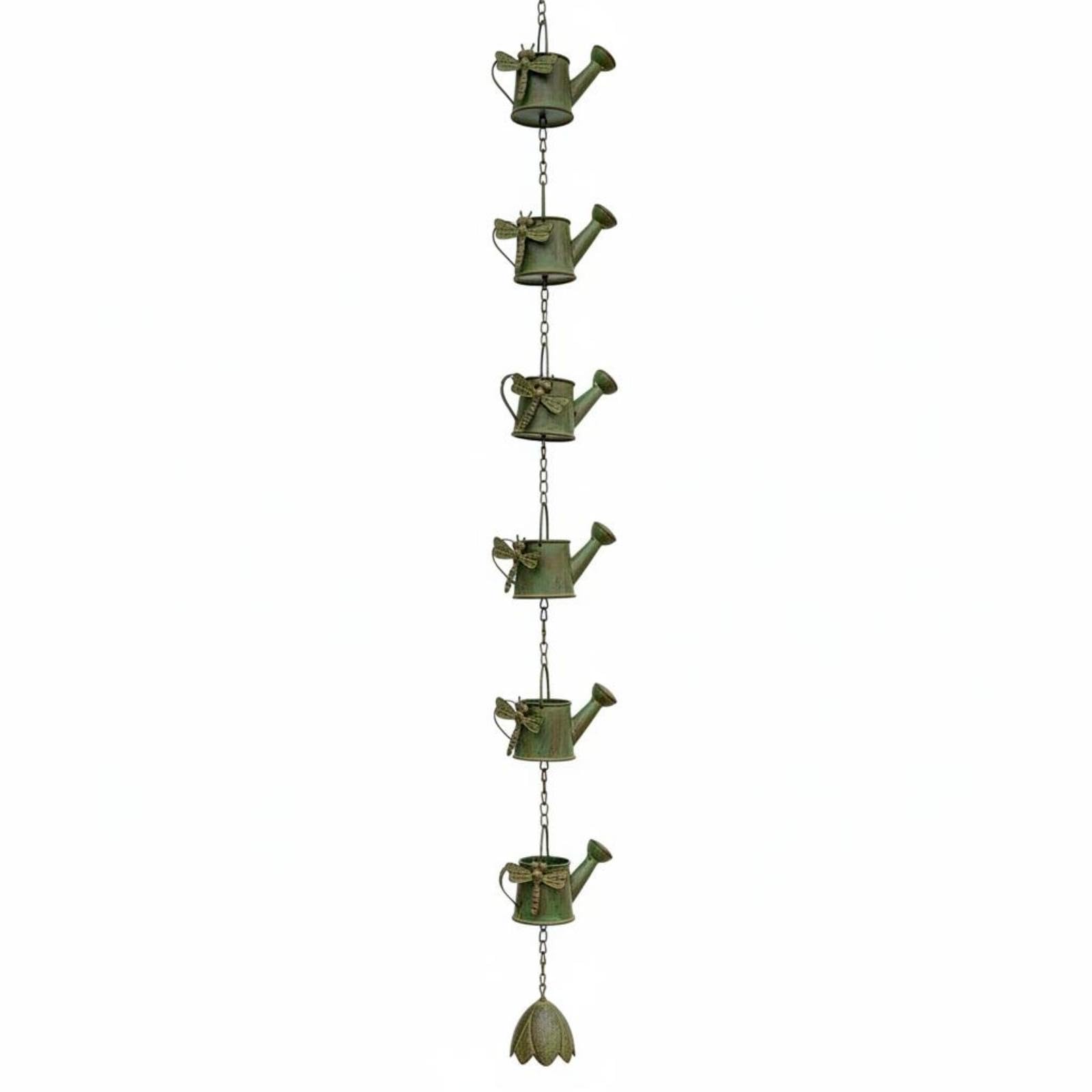 Trendivibe Watering Can Wind Chime Distressed Green Dragonfly Wind Chime Weathered Accents For Patio, Balcony, Terrace