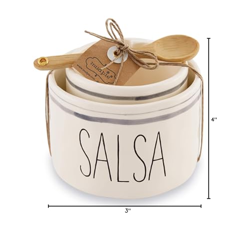 Mud Pie Salsa & Guac Bowl Set, White, Salsa 3'''' X 4 1/2'''' Dia | Guac 2 3/4'''' X 3 1/2'''' Dia | Spoon 5''''''