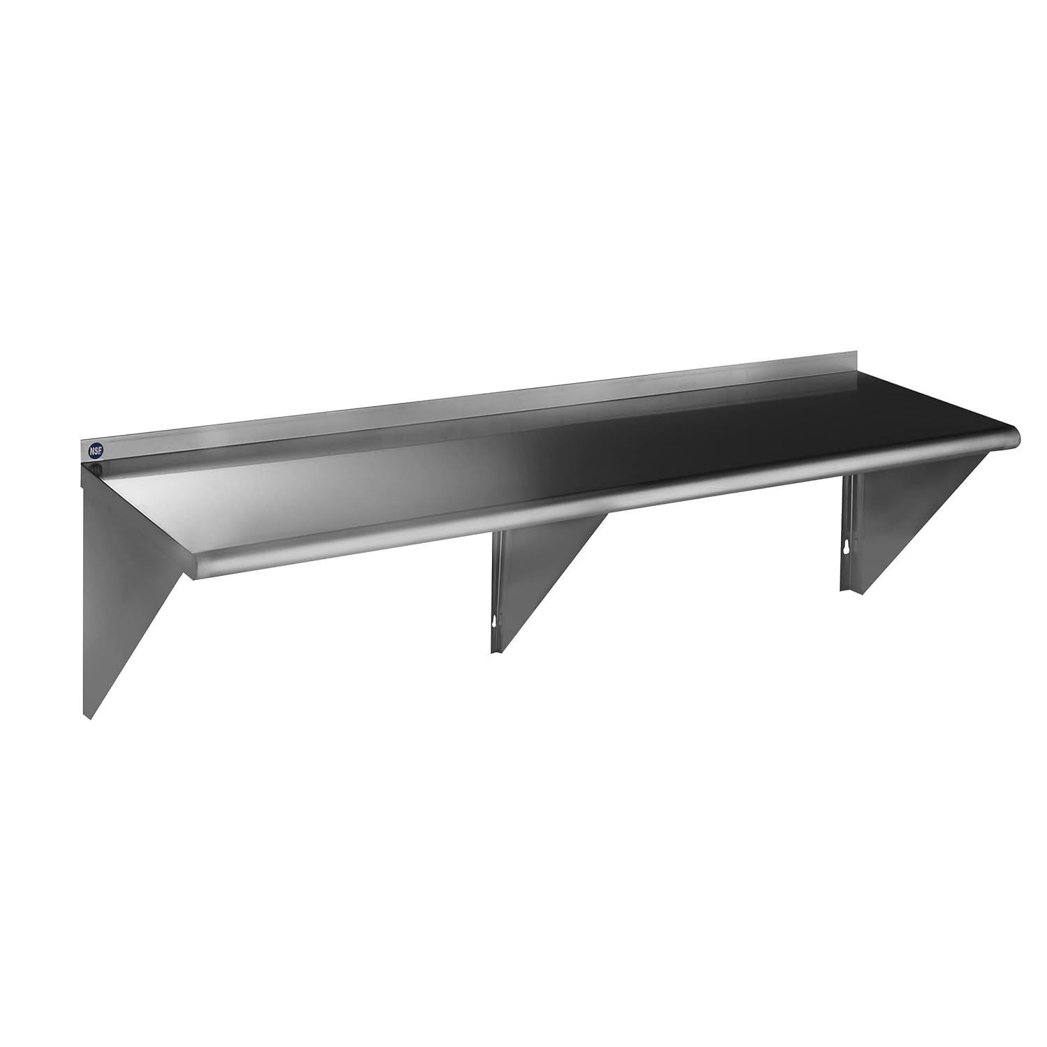 ROCKPOINT Stainless Steel Shelf 18 x 72 Inches 500lb, NSF Metal Commercial Shelves Wall Mount Floating Shelving with Backsplash 