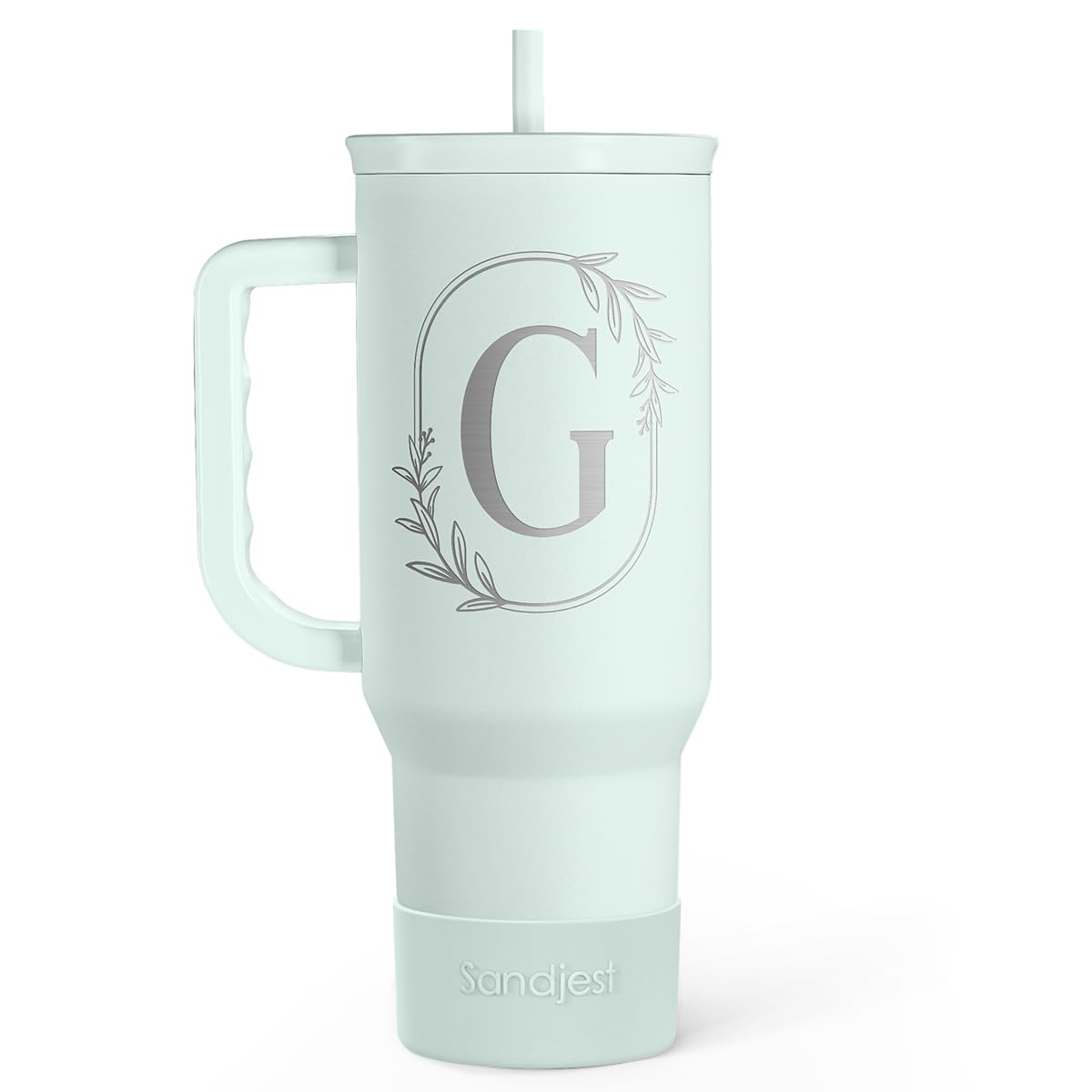 Personalized Monogrammed Tumbler with Handle 40oz, Letter G Tumblers Insulated Coffee Travel Cup, Custom Initial Gift for Women 