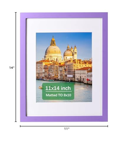 wyooxoo 11x14 Picture Frame Made of Solid Wood Purple Photo Frames Display Pictures 8x10 with Mat or 11x14 Without Mat Colorful