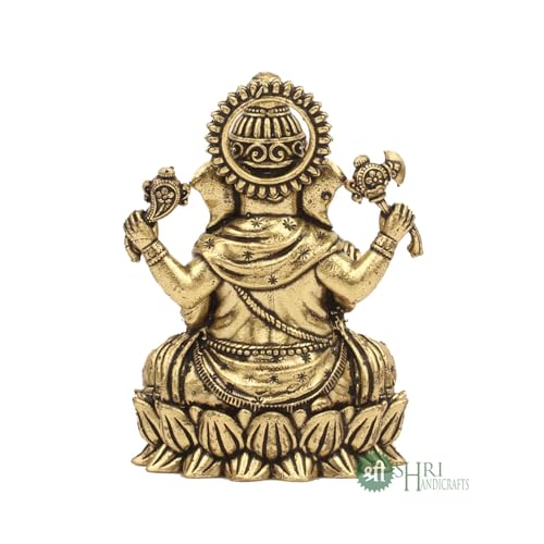 Indicast Brass Ganesha Idol For Good Luck & Worship | 3 Ganpati Hindu God Statue Figurine Perfect For Decoration Puja & Gifting
