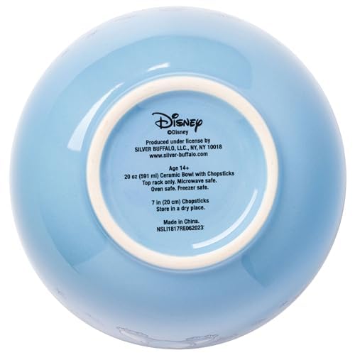 Silver Buffalo Disney Lilo And Stitch Hands Up Leaves And Flowers Ceramic Ramen Noodle Rice Bowl With Chopsticks And Spoon, Micr