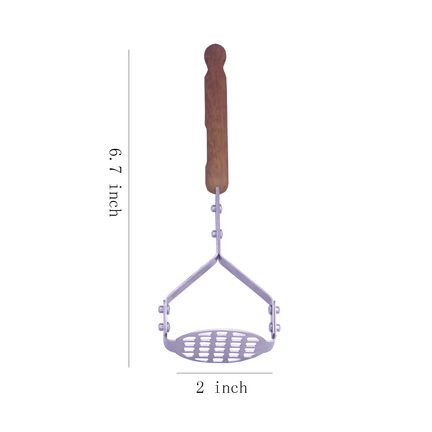 Keewah Mini Potato Masher, Stainless Steel, Brown Handle